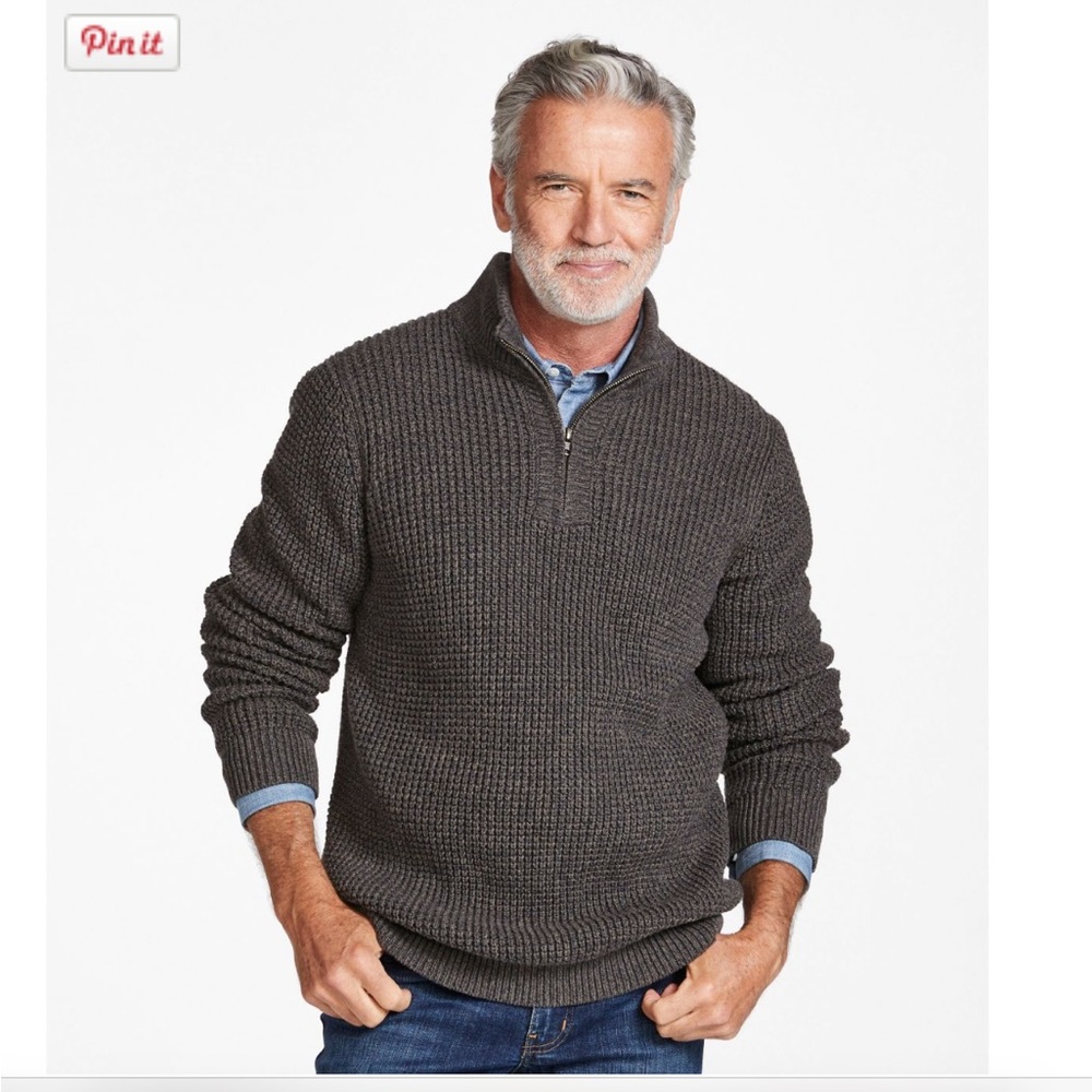 LL Bean Men’s Dark Cinder Waffle Quarter Zip Sweater - NWT - Med Tall